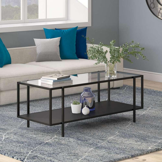 Hudson & Canal - Vireo 45in Wide Rectangular Coffee Table with Metal Shelf in Blackened Bronze - CT1060 veiw 2