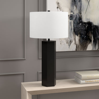 Hudson & Canal - Warren 27.25in Tall Table Lamp with Fabric Shade in Blackened Bronze/White - TL2323