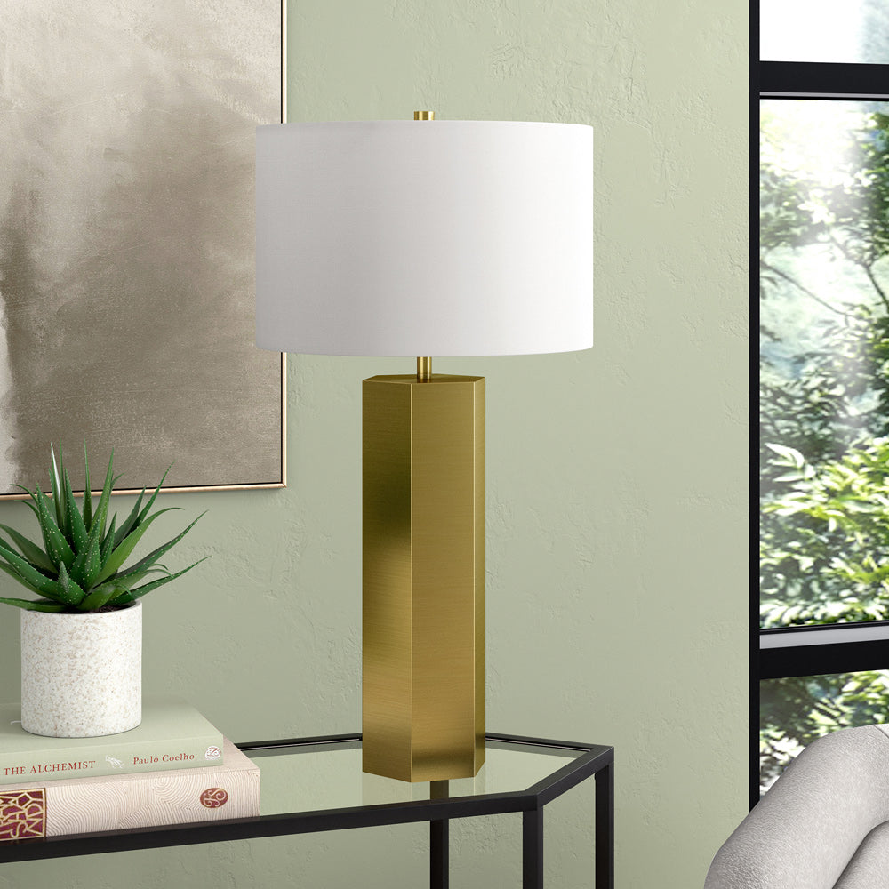 Hudson & Canal - Warren 27.25in Tall Table Lamp with Fabric Shade in Brass/White - TL2324