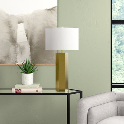 Hudson & Canal - Warren 27.25in Tall Table Lamp with Fabric Shade in Brass/White - TL2324