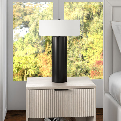 Hudson & Canal - Wells 24in Tall Table Lamp with Fabric Shade in Blackened Bronze/White - TL2349