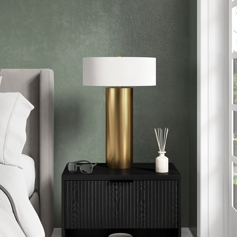 Hudson & Canal - Wells 24in Tall Table Lamp with Fabric Shade in Brass/White - TL2350