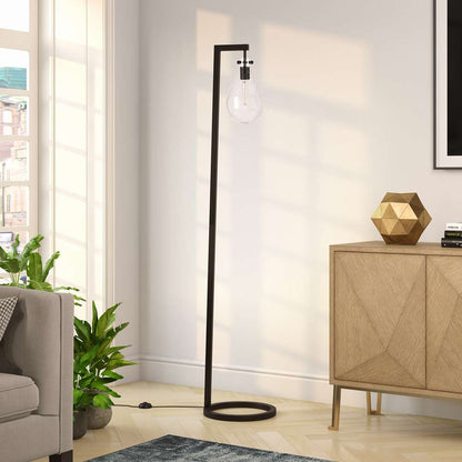 Hudson & Canal - Weston 66in Tall Floor Lamp with Glass Shade in Blackened Bronze/Seeded - FL0218 veiw 2