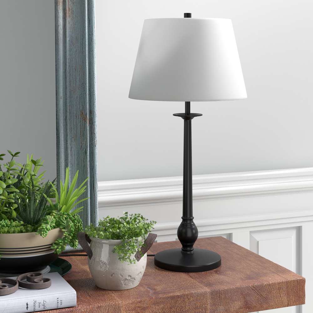 Hudson & Canal - Wilmer 28in Tall Table Lamp with Fabric Shade in Blackened Bronze/White - TL0608 veiw 2