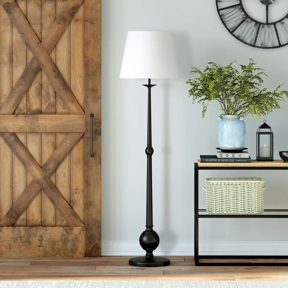 Hudson & Canal - Wilmer 68in Tall Floor Lamp with Fabric Shade in Blackened Bronze/White - FL0334 veiw 2