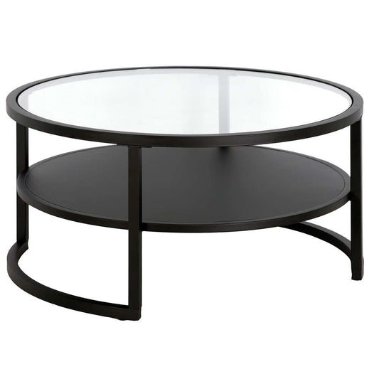 Hudson & Canal - Winston 34.25in Wide Round Coffee Table with Metal Shelf in Blackened Bronze - CT1456 veiw 1