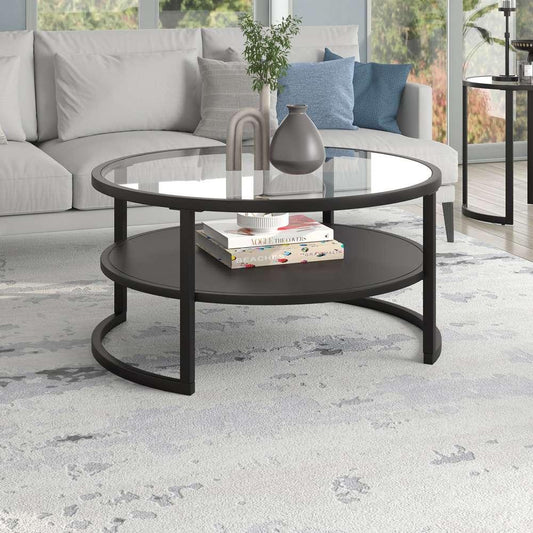 Hudson & Canal - Winston 34.25in Wide Round Coffee Table with Metal Shelf in Blackened Bronze - CT1456 veiw 2