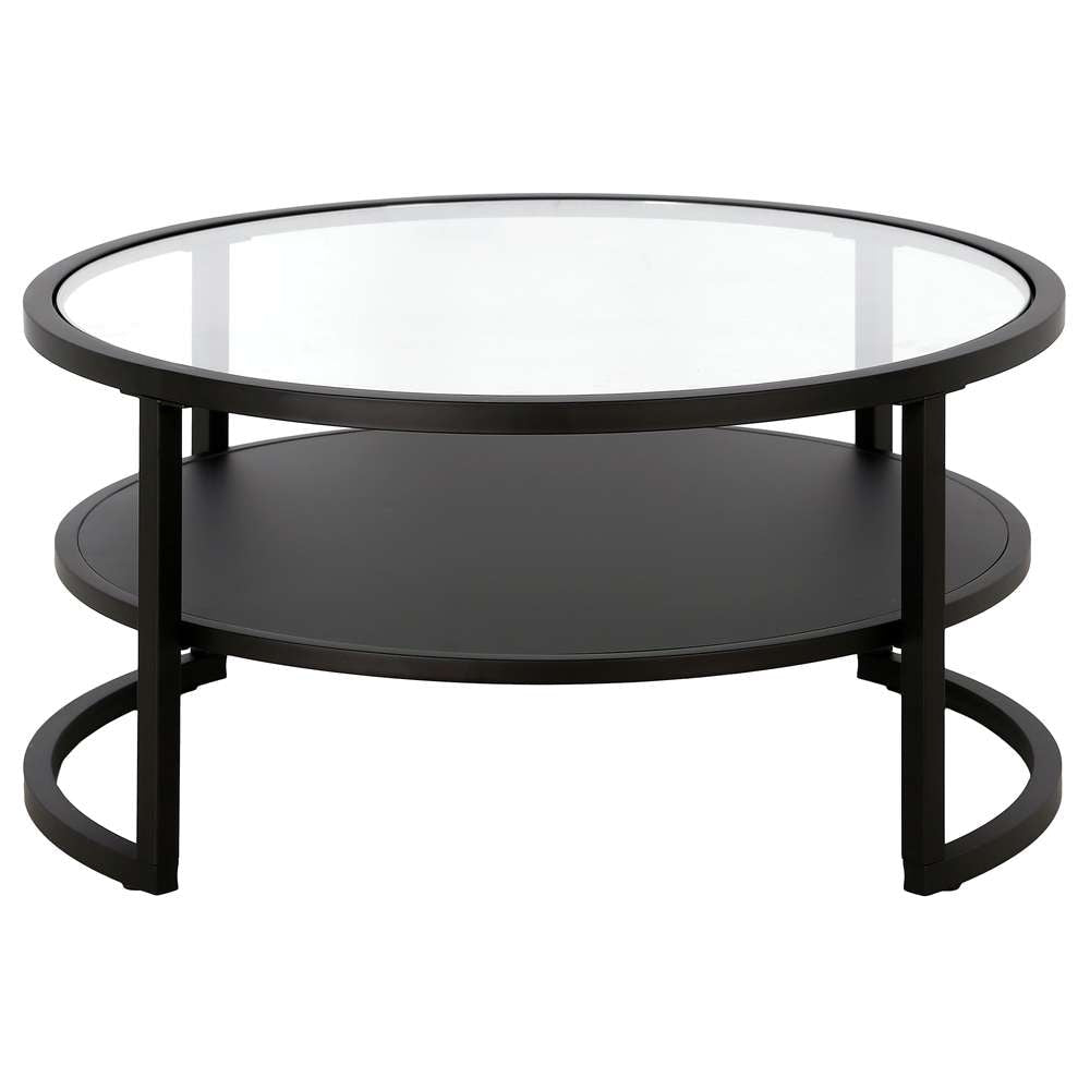 Hudson & Canal - Winston 34.25in Wide Round Coffee Table with Metal Shelf in Blackened Bronze - CT1456 veiw 3