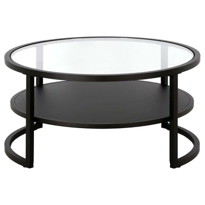 Hudson & Canal - Winston 34.25in Wide Round Coffee Table with Metal Shelf in Blackened Bronze - CT1456 veiw 3
