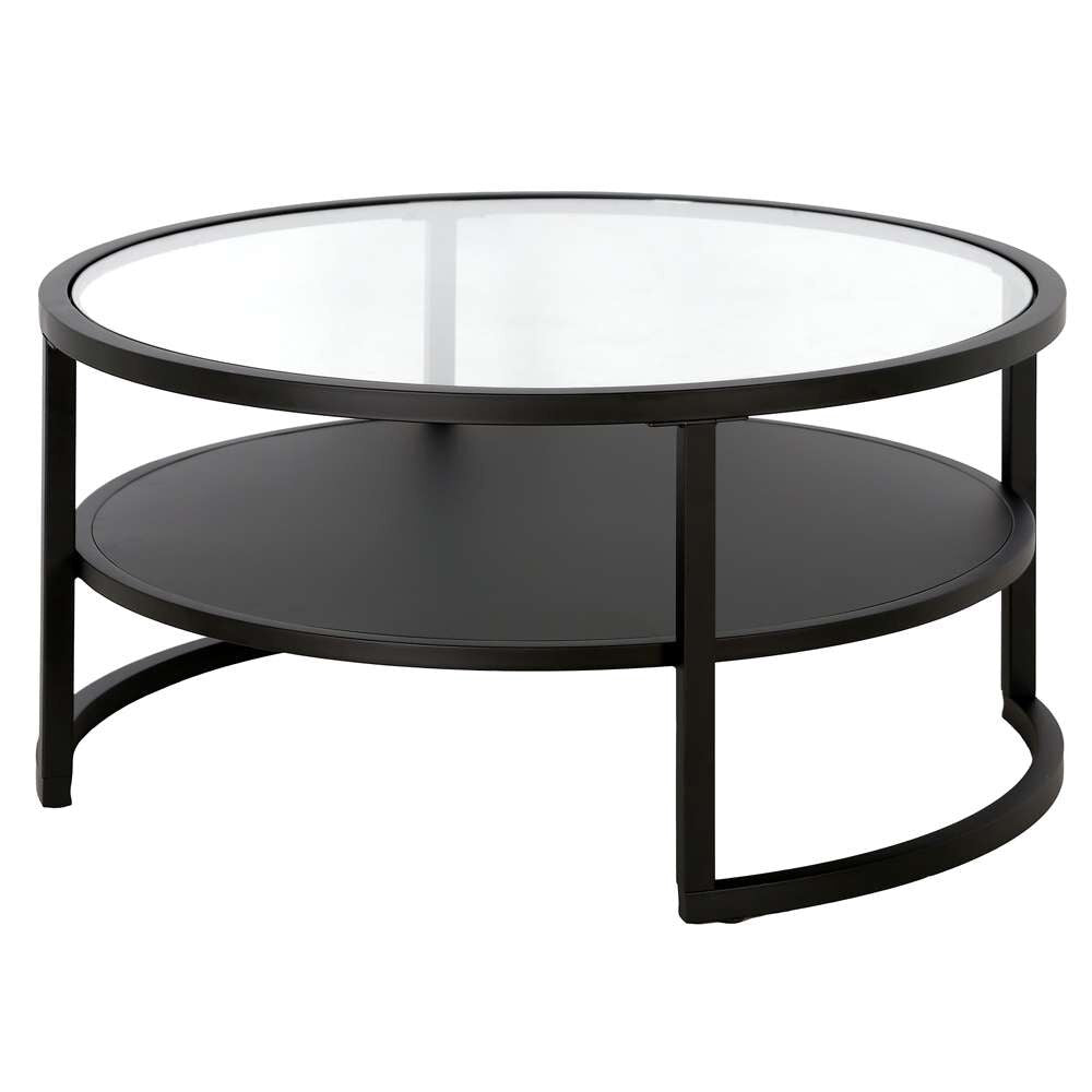 Hudson & Canal - Winston 34.25in Wide Round Coffee Table with Metal Shelf in Blackened Bronze - CT1456 veiw 4