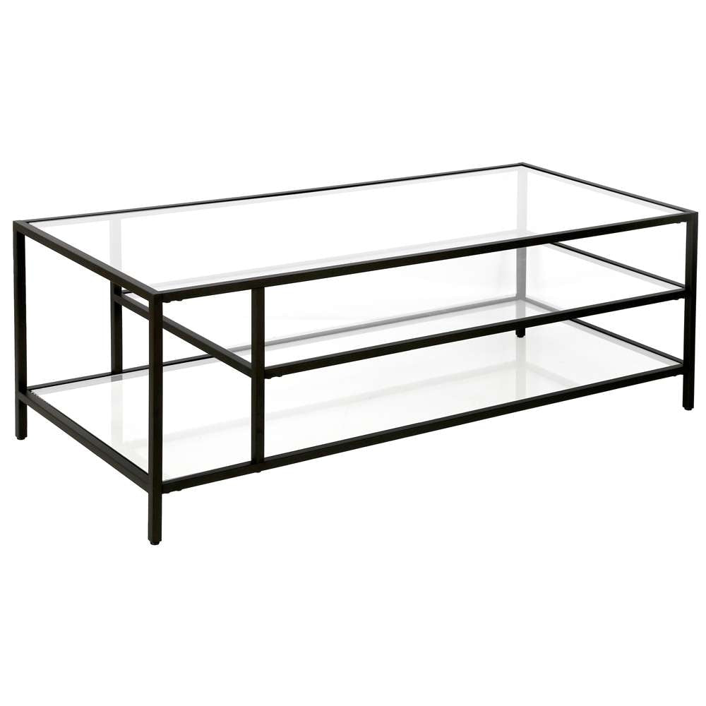 Hudson & Canal - Winthrop 46in Wide Rectangular Coffee Table with Glass Top in Blackened Bronze - CT0772 veiw 1
