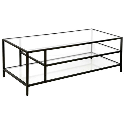 Hudson & Canal - Winthrop 46in Wide Rectangular Coffee Table with Glass Top in Blackened Bronze - CT0772 veiw 1