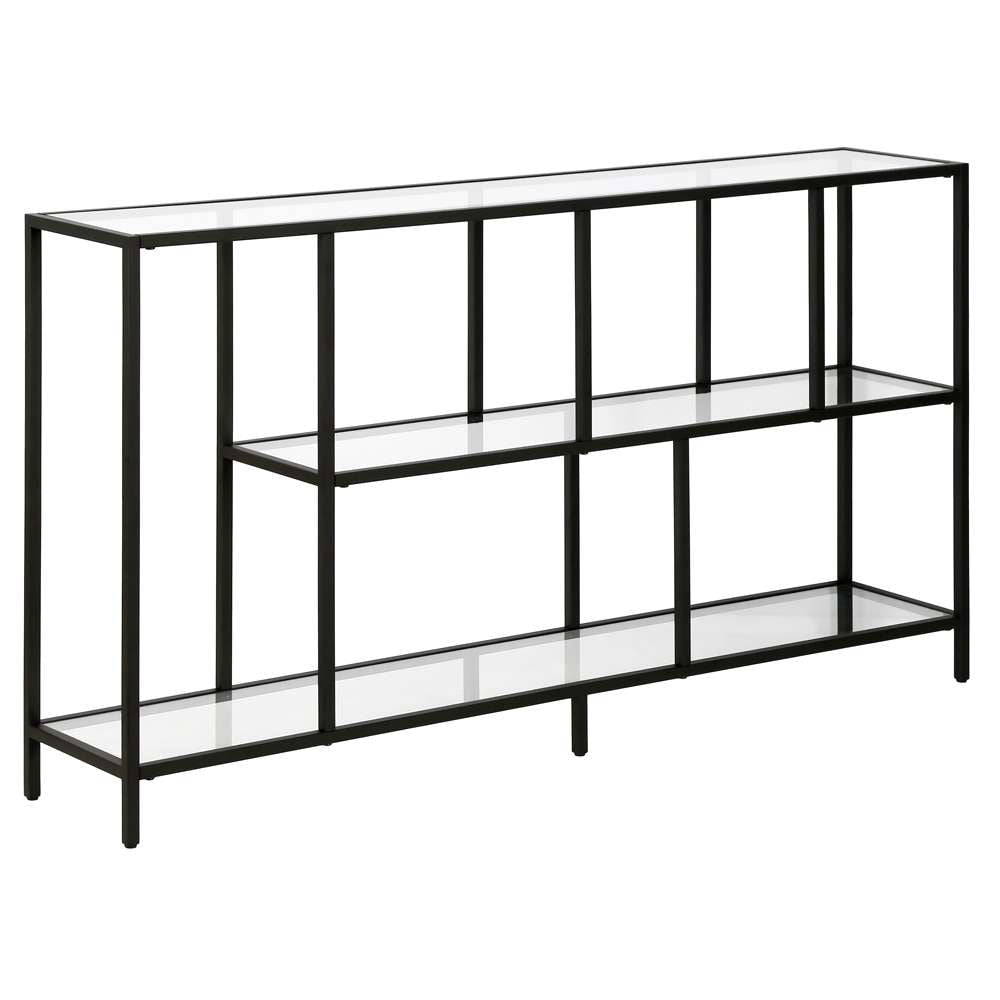 Hudson & Canal - Winthrop 52in Wide Rectangular Console Table with Glass Shelves in Blackened Bronze - AT1458 veiw 1