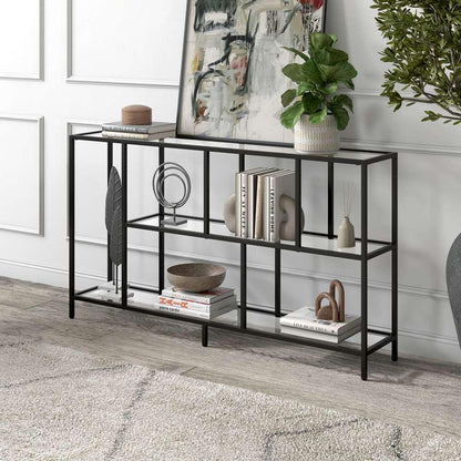 Hudson & Canal - Winthrop 52in Wide Rectangular Console Table with Glass Shelves in Blackened Bronze - AT1458 veiw 2