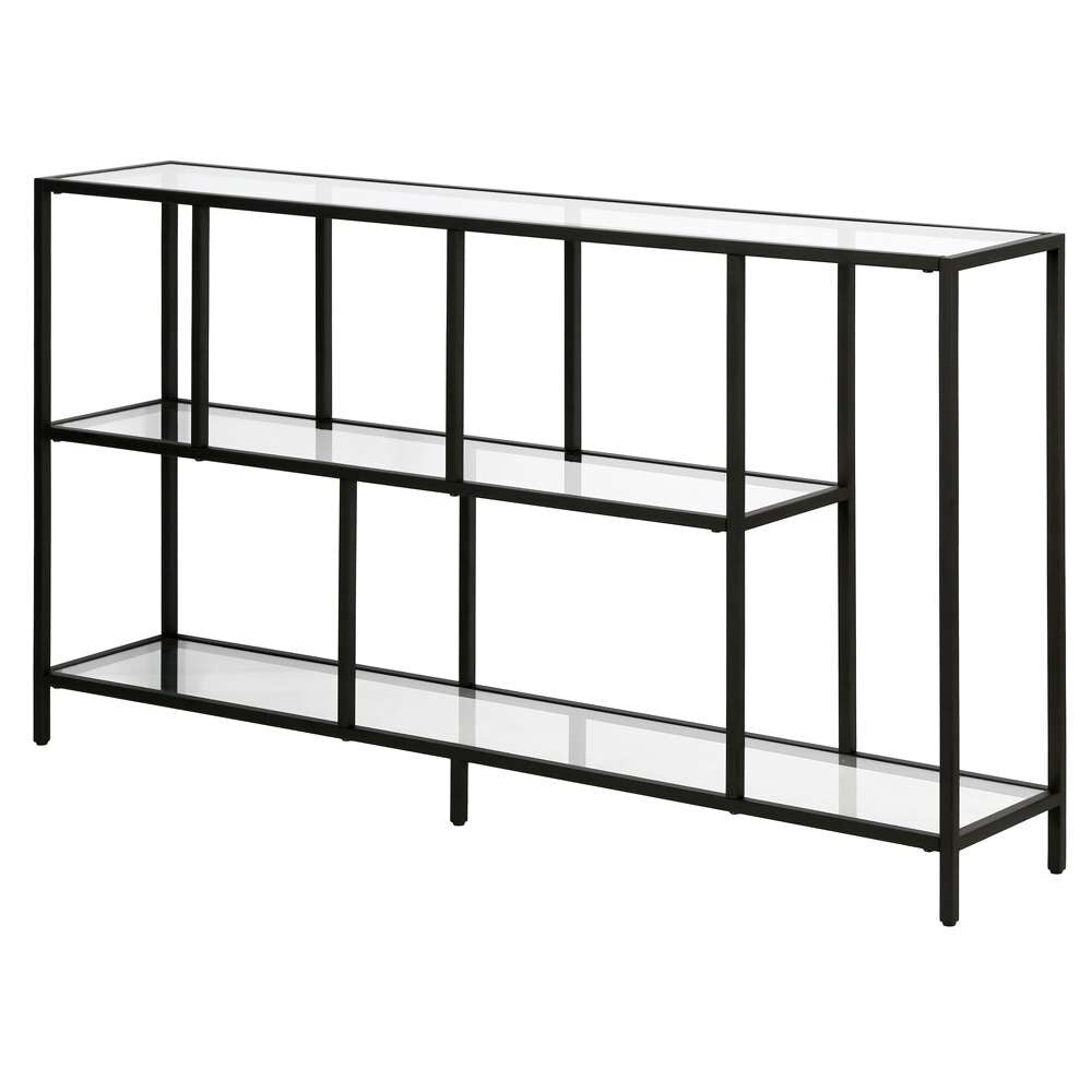Hudson & Canal - Winthrop 52in Wide Rectangular Console Table with Glass Shelves in Blackened Bronze - AT1458 veiw 4