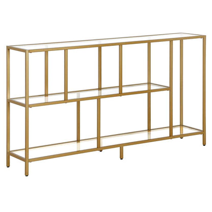 Hudson & Canal - Winthrop 52in Wide Rectangular Console Table with Glass Shelves in Brass - AT1459 veiw 1