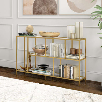 Hudson & Canal - Winthrop 52in Wide Rectangular Console Table with Glass Shelves in Brass - AT1459 veiw 2
