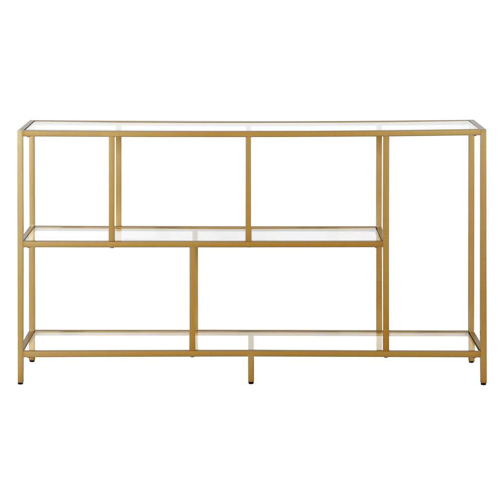 Hudson & Canal - Winthrop 52in Wide Rectangular Console Table with Glass Shelves in Brass - AT1459 veiw 3