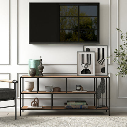 Hudson & Canal - Winthrop Rectangular TV Stand with Metal Shelves for TVs up to 60in in Blackened Bronze/Rustic Oak - TV1157