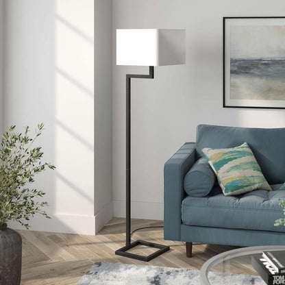 Hudson & Canal - Xavier 64in Tall Floor Lamp with Fabric Shade in Blackened Bronze/White - FL1097 veiw 2
