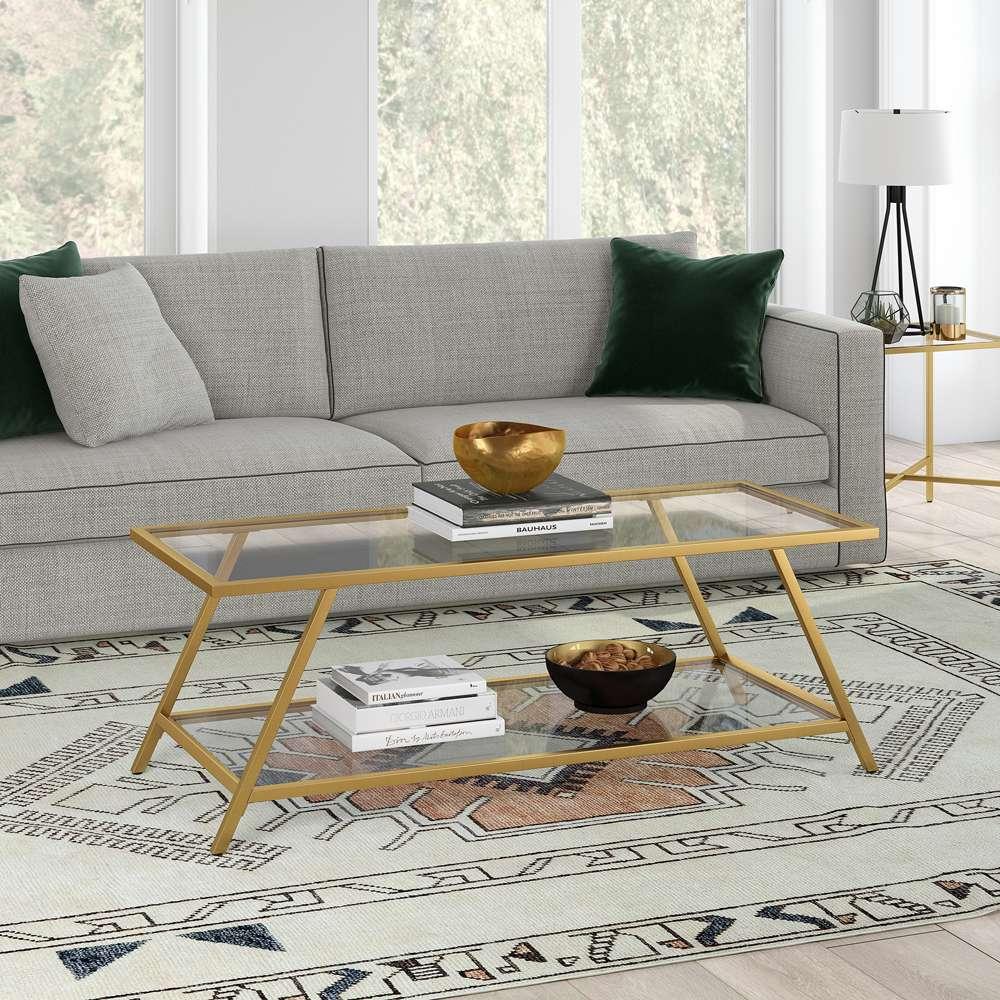 Hudson & Canal - Yair 48in Wide Rectangular Coffee Table in Brass - CT1217 veiw 2