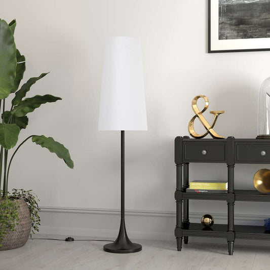 Hudson & Canal - Yana 60in Tall Floor Lamp with Fabric Shade in Blackened Bronze/White - FL0656 veiw 2