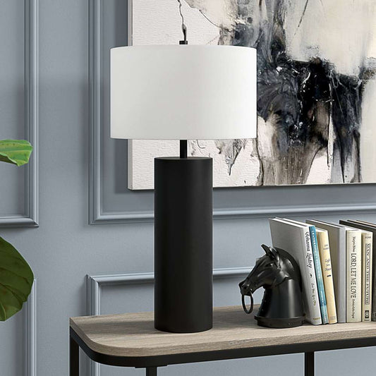 Hudson & Canal - York 29.5in Tall Table Lamp with Fabric Shade in Blackened Bronze/White - TL1821 veiw 2