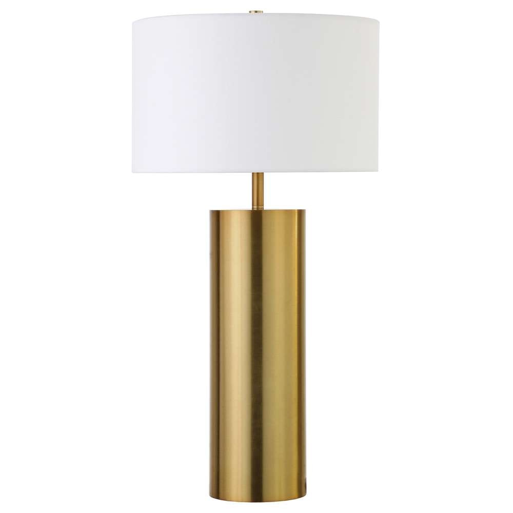 Hudson & Canal - York 29.5in Tall Table Lamp with Fabric Shade in Brass/White - TL1822 veiw 1