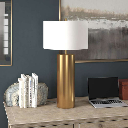 Hudson & Canal - York 29.5in Tall Table Lamp with Fabric Shade in Brass/White - TL1822 veiw 2