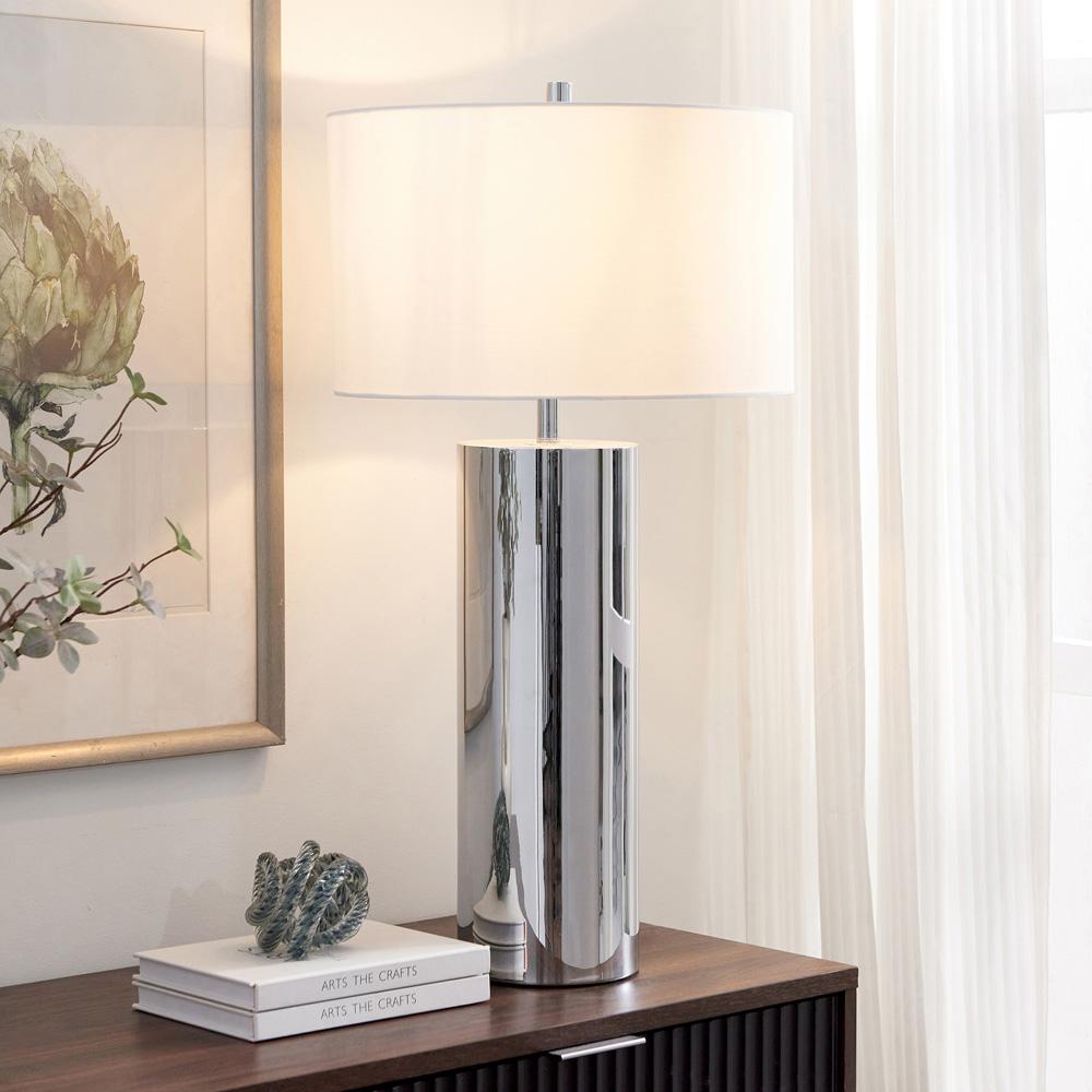 Hudson & Canal - York 29.5in Tall Table Lamp with Fabric Shade in Polished Nickel/White - TL2084 veiw 5