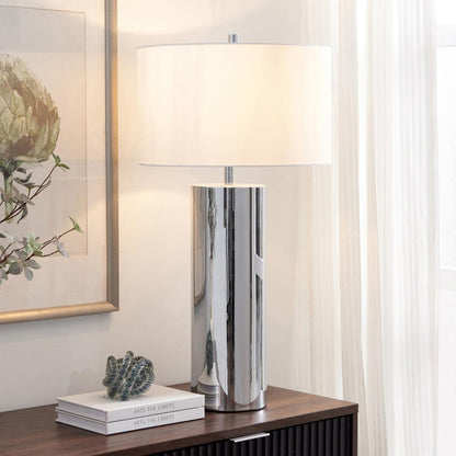 Hudson & Canal - York 29.5in Tall Table Lamp with Fabric Shade in Polished Nickel/White - TL2084 veiw 5