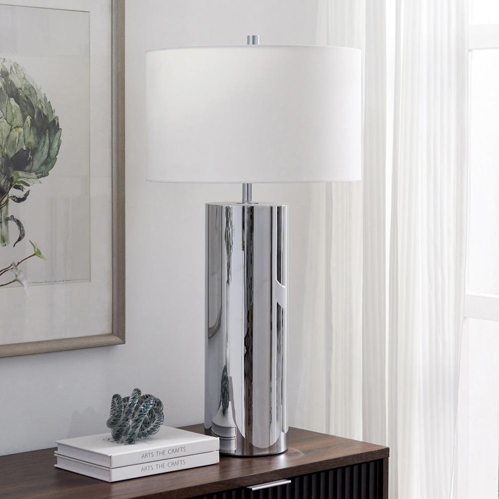 Hudson & Canal - York 29.5in Tall Table Lamp with Fabric Shade in Polished Nickel/White - TL2084 veiw 6