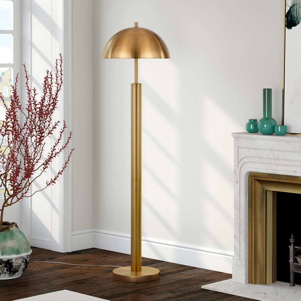 Hudson & Canal - York 58in Tall Floor Lamp with Metal Shade in Brass/Brass - FL0722 veiw 2