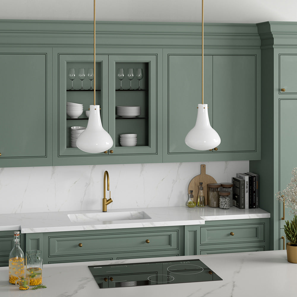 Hudson & Canal - Yuri 11.75in Wide Pendant with Glass Shade in Brass/White Milk - PD1462