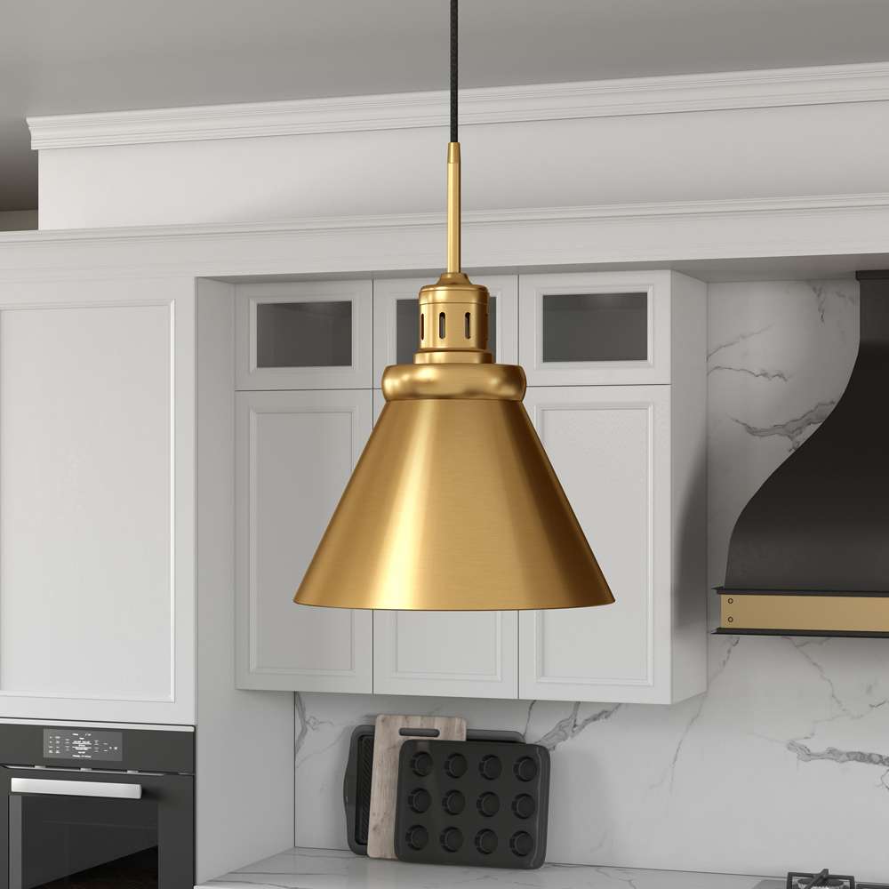 Hudson & Canal - Zeno 12in Wide Pendant with Metal Shade in Brushed Brass/Brushed Brass - PD1658 veiw 2