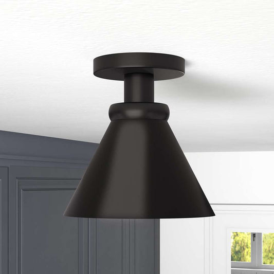 Hudson & Canal - Zeno 8.5in Semi Flush Mount with Metal Shade in Blackened Bronze/Blackened Bronze - SF1644 veiw 2