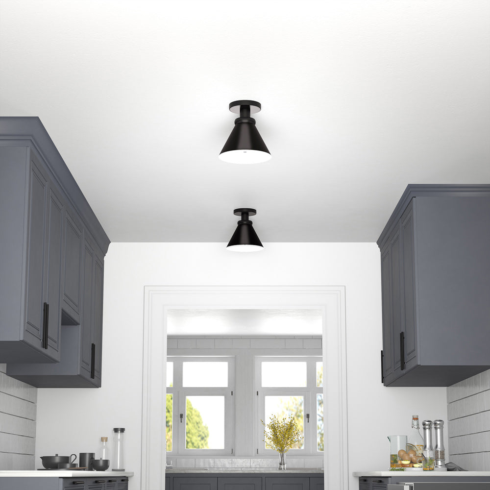 Hudson & Canal - Zeno 8.5in Semi Flush Mount with Metal Shade in Blackened Bronze/Blackened Bronze - SF1644
