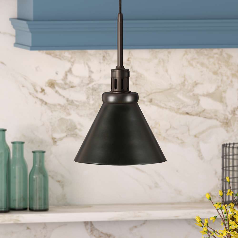 Hudson & Canal - Zeno 8.5in Wide Pendant with Metal Shade in Blackened Steel/Blackened Bronze - PD0720 veiw 2