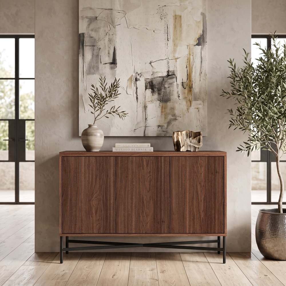 Hudson & Canal - Brighton 48in Wide Rectangular Fluted Buffet Table in Satin Walnut - BF2570 view 5