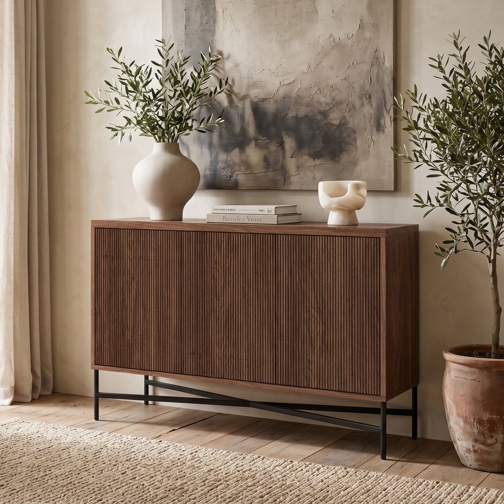 Hudson & Canal - Brighton 48in Wide Rectangular Fluted Buffet Table in Satin Walnut - BF2570 view 6
