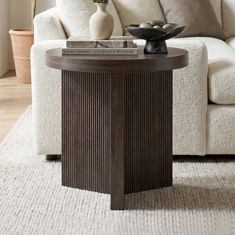 Hudson & Canal - Holm 22in Wide Round Fluted Side Table in Alder Brown - ST2550 view 4