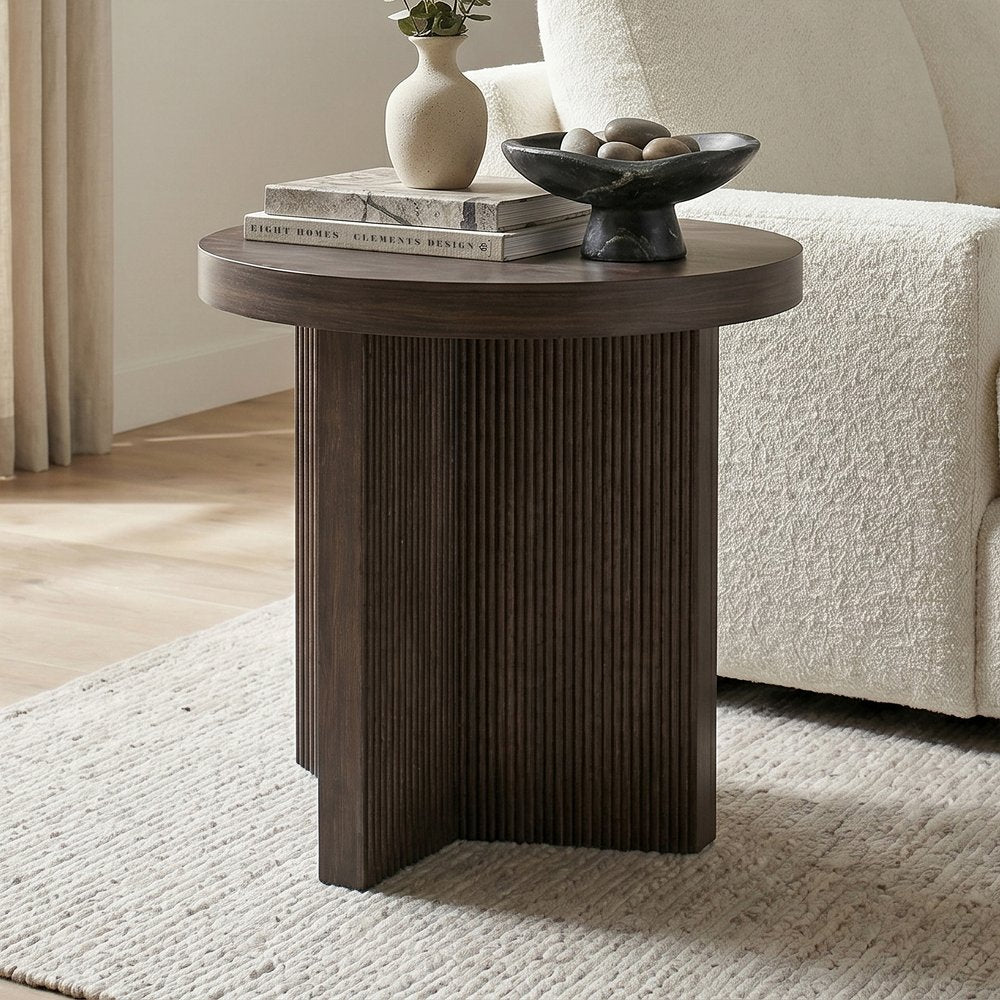 Hudson & Canal - Holm 22in Wide Round Fluted Side Table in Alder Brown - ST2550 view 5