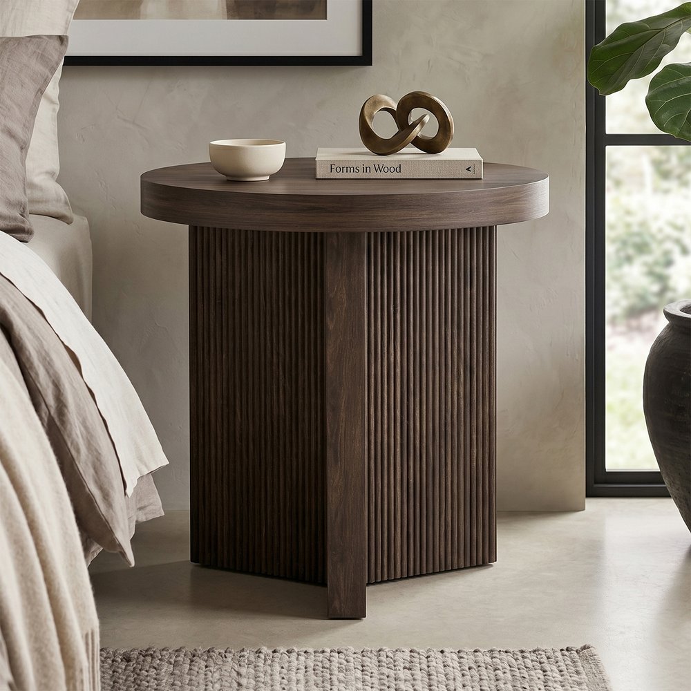 Hudson & Canal - Holm 22in Wide Round Fluted Side Table in Alder Brown - ST2550 view 6