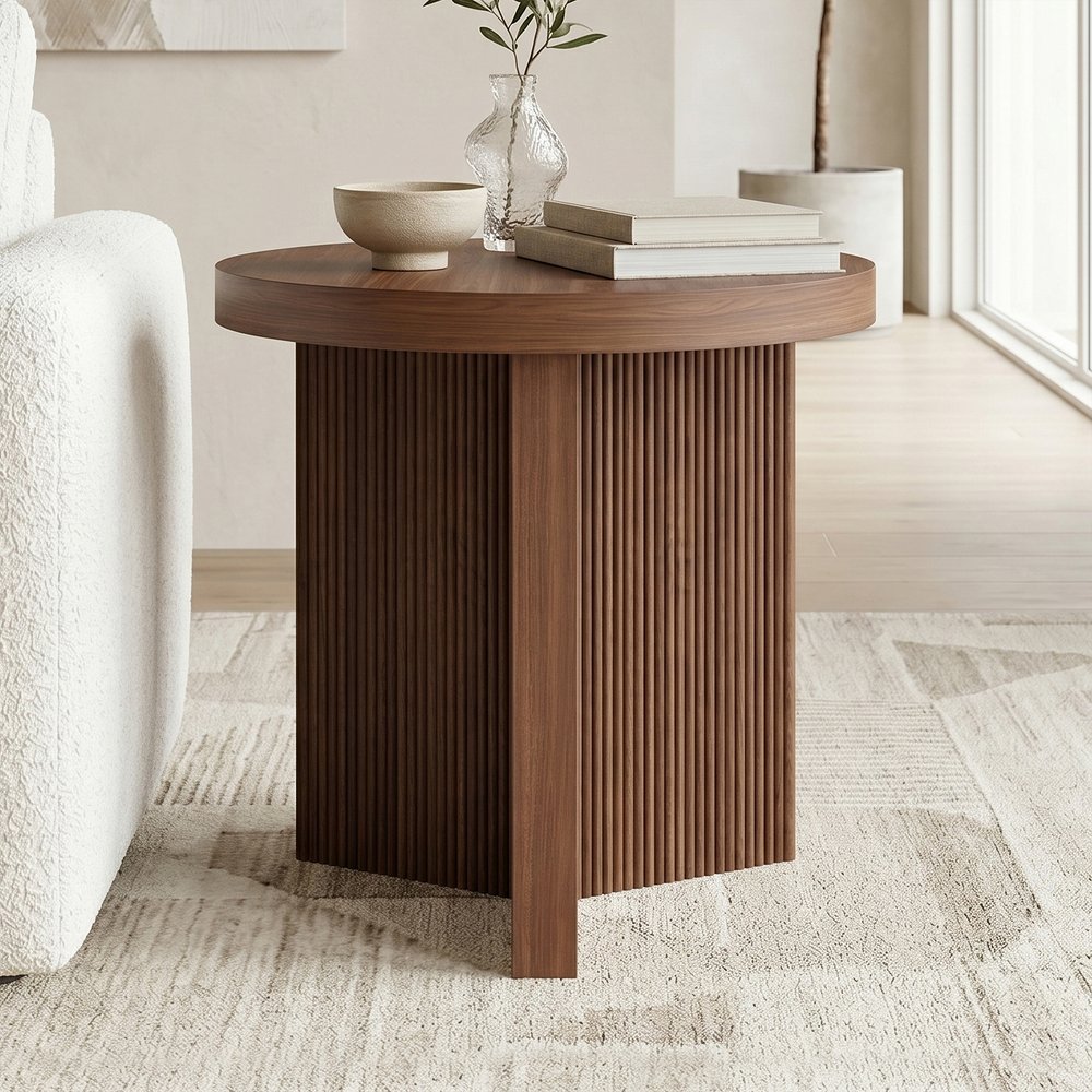 Hudson & Canal - Holm 22in Wide Round Fluted Side Table in Satin Walnut - ST2501 view 5