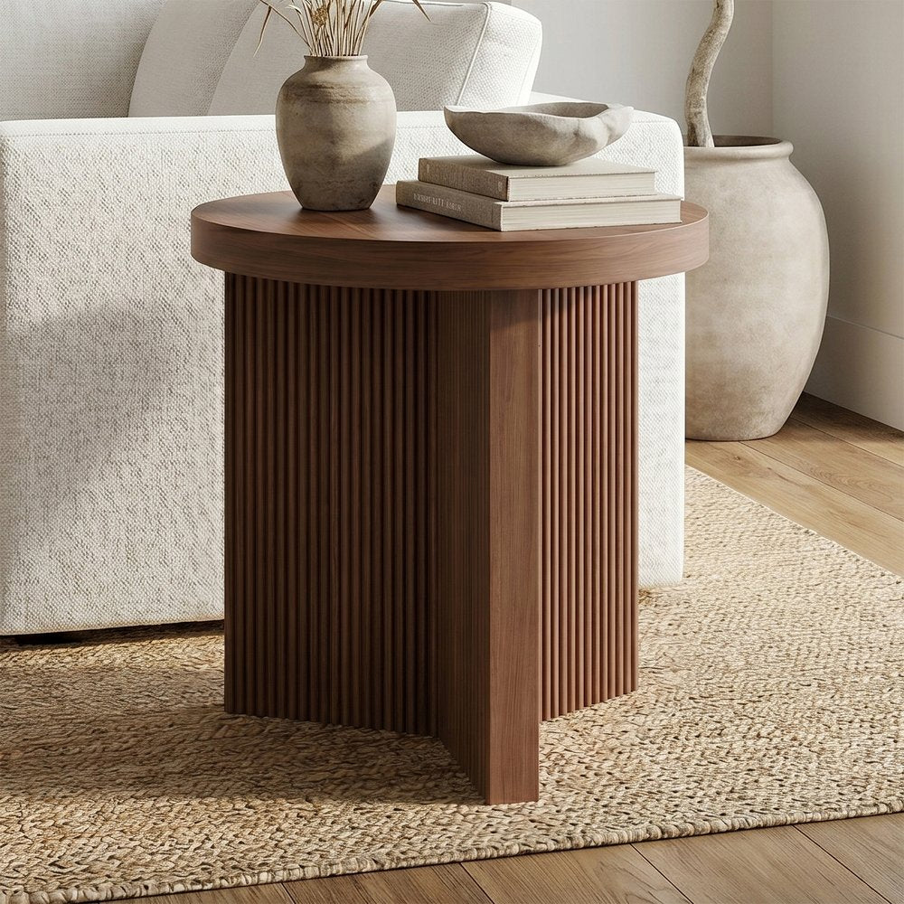 Hudson & Canal - Holm 22in Wide Round Fluted Side Table in Satin Walnut - ST2501 view 6