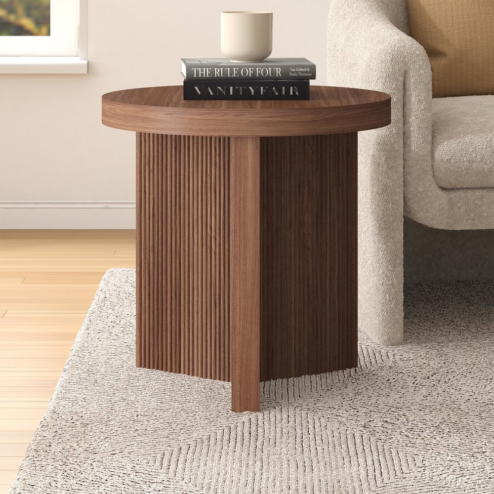 Hudson & Canal - Holm 22in Wide Round Fluted Side Table in Satin Walnut - ST2501 view 7