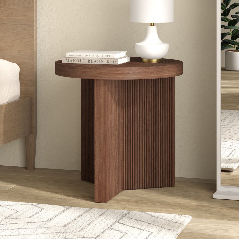 Hudson & Canal - Holm 22in Wide Round Fluted Side Table in Satin Walnut - ST2501 view 8