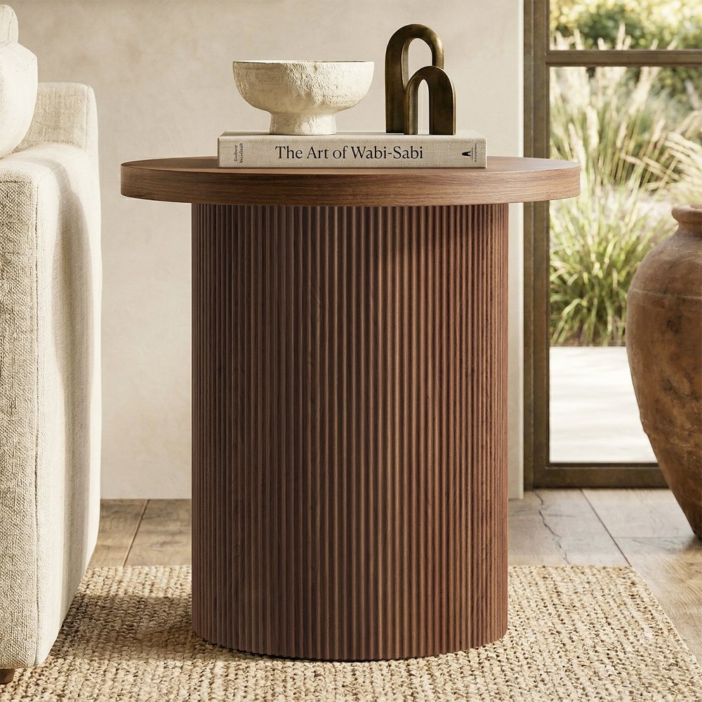 Hudson & Canal - Isa 22in Wide Round Fluted Side Table in Satin Walnut - ST2542 view 3