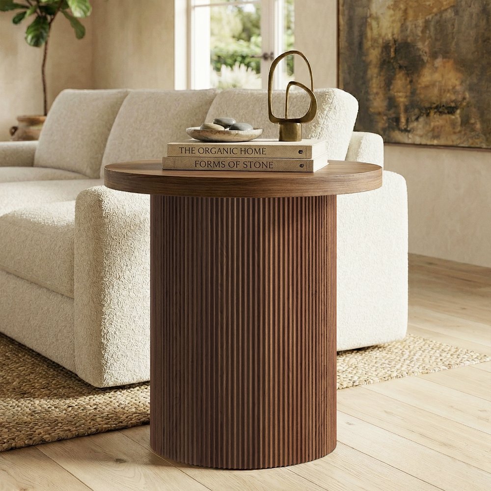 Hudson & Canal - Isa 22in Wide Round Fluted Side Table in Satin Walnut - ST2542 view 4