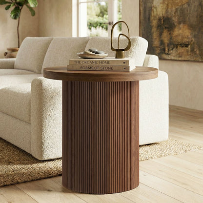 Hudson & Canal - Isa 22in Wide Round Fluted Side Table in Satin Walnut - ST2542 view 4